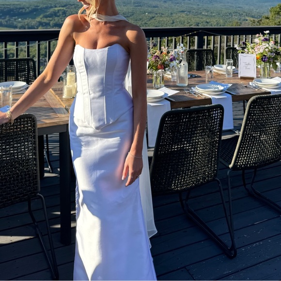 Bridal Corset and Skirt Two Piece Set with Chiffon Scarf - Picture 3 of 11